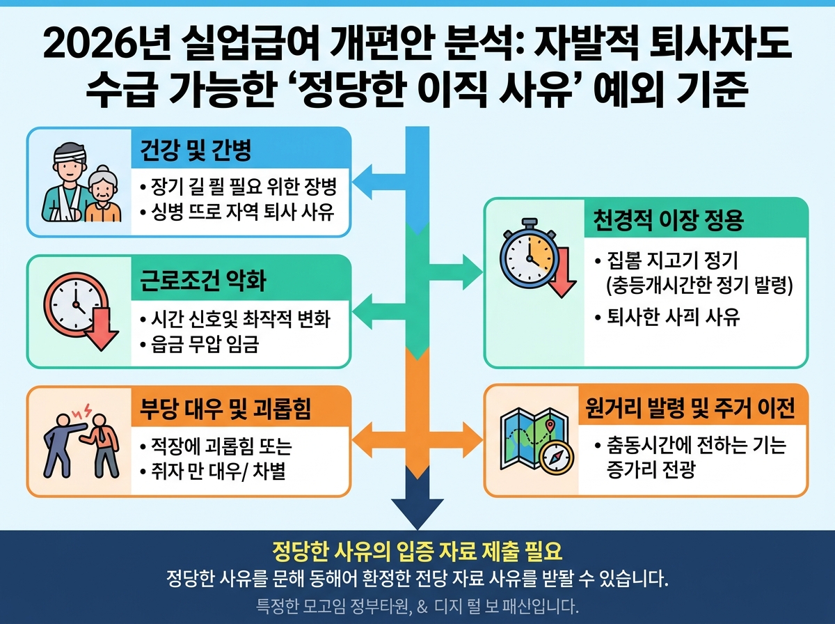 자발적 퇴사자도 수급 가능한 '정당한 이직 사유' 예외 기준 설명 이미지