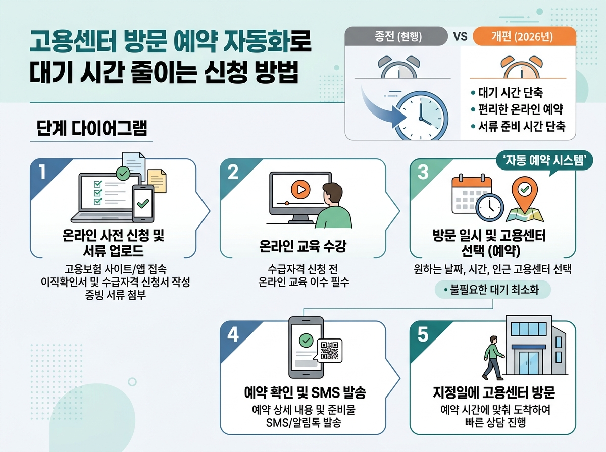3. 고용센터 방문 예약 자동화로 대기 시간 줄이는 신청 방법 설명 이미지