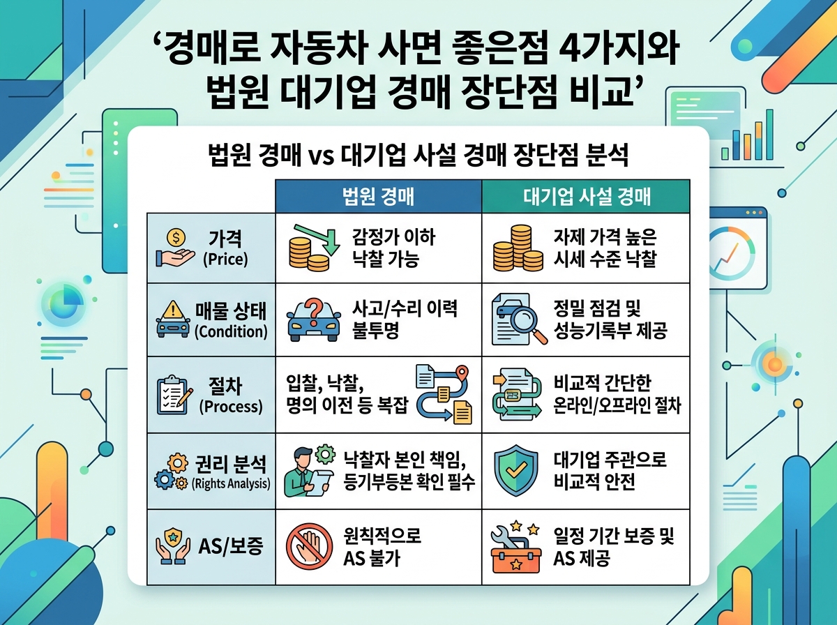 법원 경매 vs 대기업 사설 경매 장단점 분석 설명 이미지