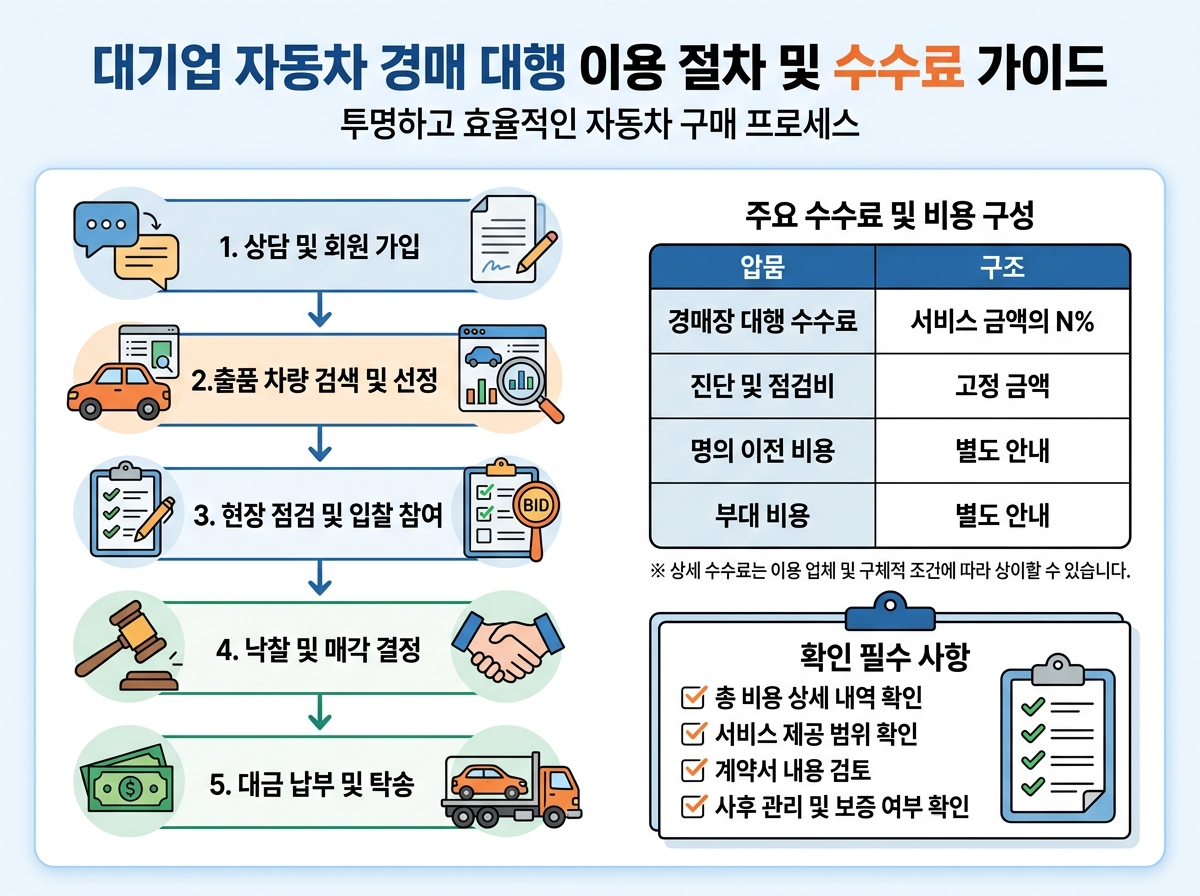 대기업 자동차 경매 대행 이용 절차 및 수수료 가이드 설명 이미지