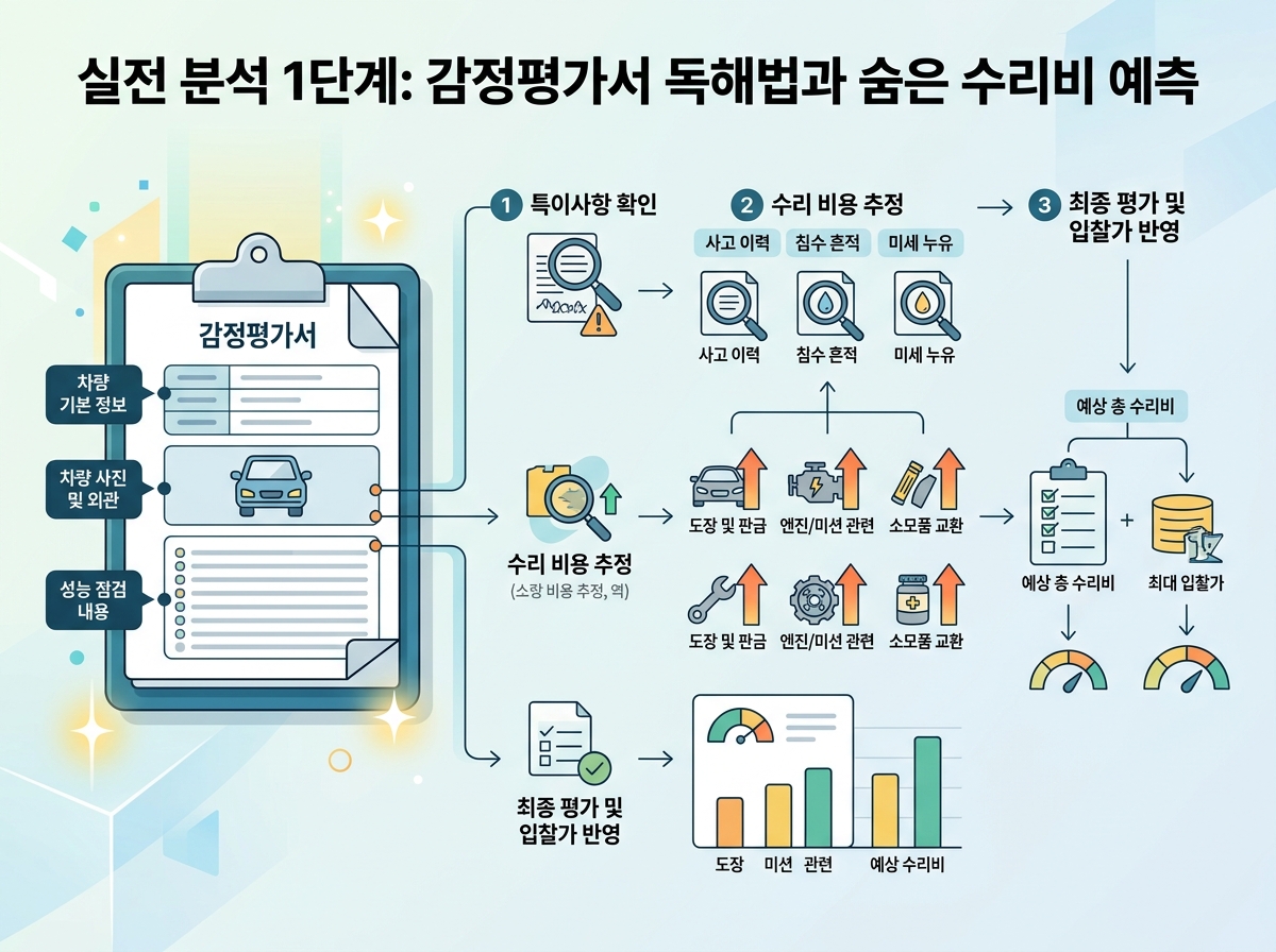 실전 분석 1단계: 감정평가서 독해법과 숨은 수리비 예측 설명 이미지
