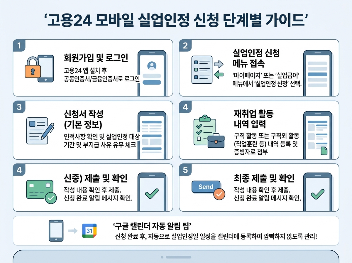 고용24 앱을 통한 실업인정 모바일 신청 단계별 가이드 설명 이미지