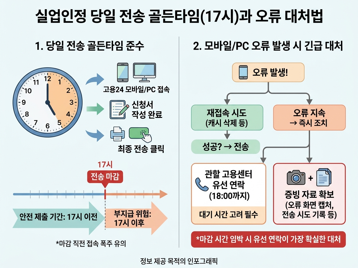 당일 전송 골든타임(17시)과 모바일 오류 발생 시 긴급 대처법 설명 이미지