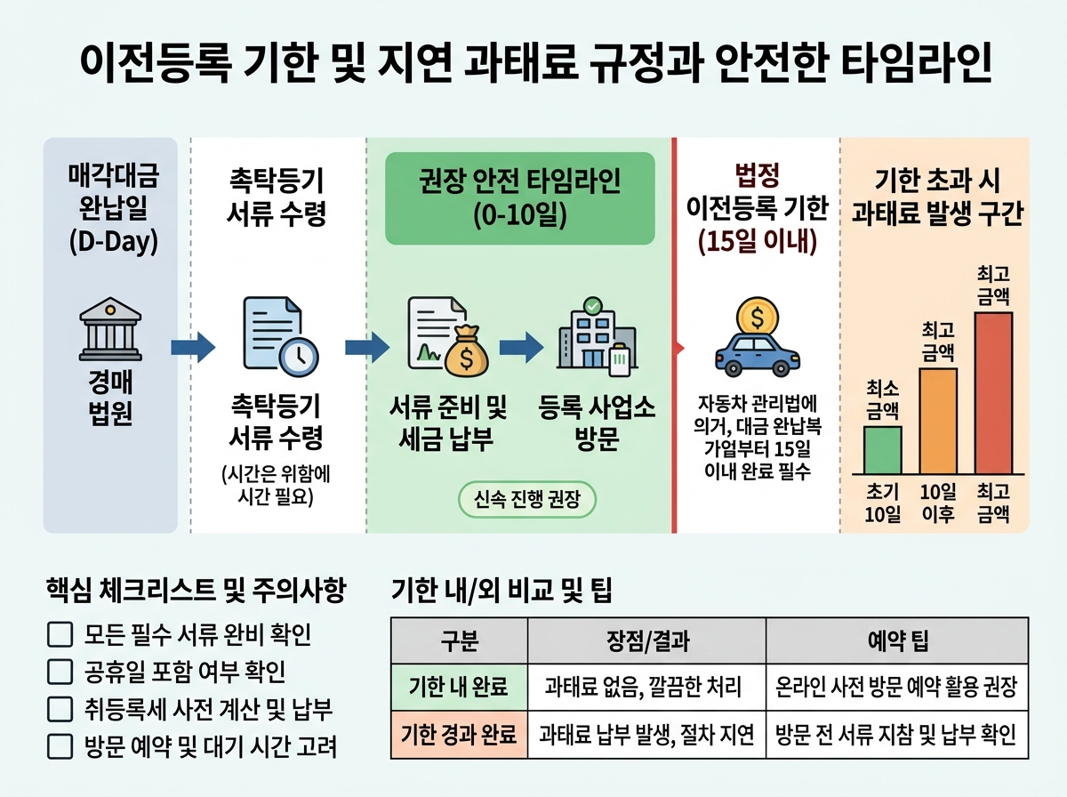 이전등록 기한 및 지연 과태료 규정과 안전한 타임라인 설명 이미지