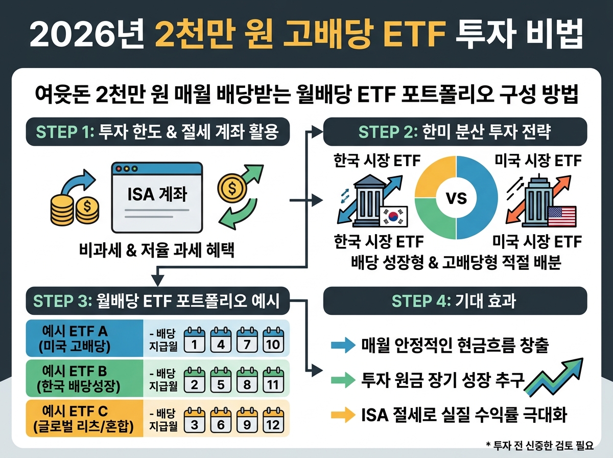 여윳돈 2천만원 매월 배당받는 월배당 ETF 포트폴리오 구성 방법 설명 이미지