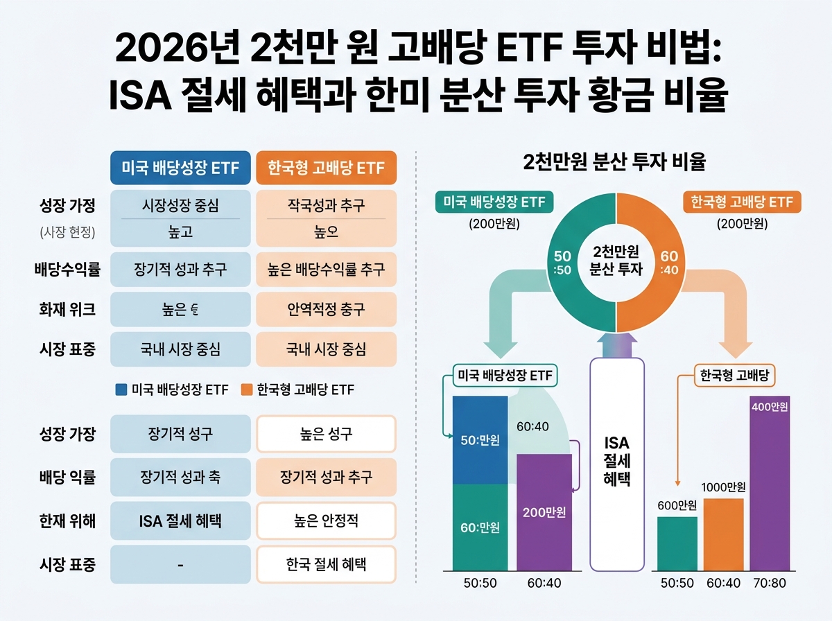 미국 배당성장 ETF 한국형 고배당 ETF 2천만원 분산 투자 비율 설명 이미지