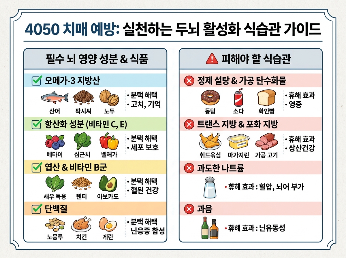 4050부터 시작하는 치매 예방 식습관과 필수 뇌 영양 성분 설명 이미지