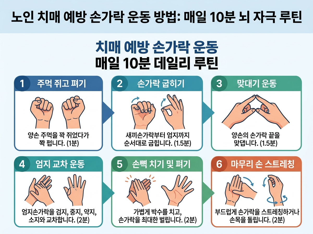 치매 예방 손가락 운동 매일 10분 데일리 루틴 설명 이미지