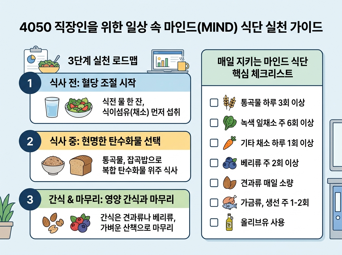 바쁜 4050 직장인을 위한 일상 속 마인드(MIND) 식단 실천 가이드 설명 이미지