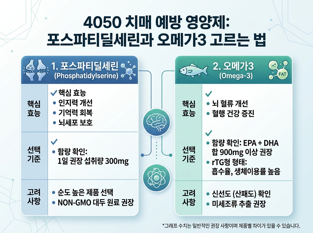 4050 치매 예방 영양제: 포스파티딜세린과 오메가3 고르는 법 설명 이미지