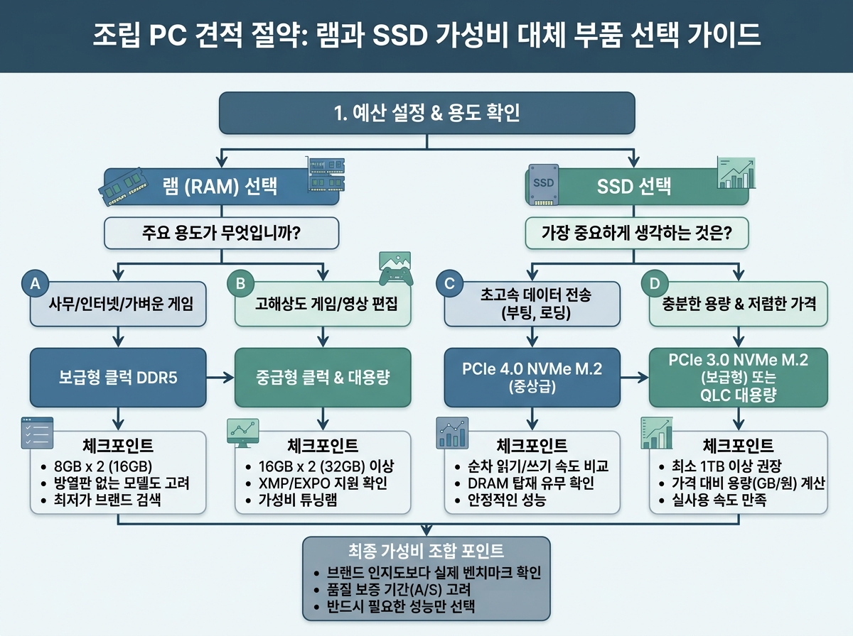 조립 PC 견적 절약: 램과 SSD 가성비 대체 부품 선택법 설명 이미지