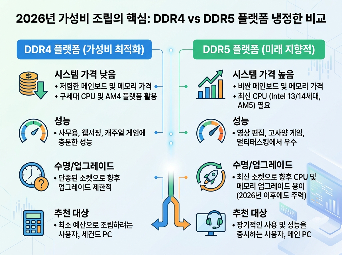2026년 가성비 조립의 핵심: DDR4 vs DDR5 플랫폼 냉정한 비교 설명 이미지