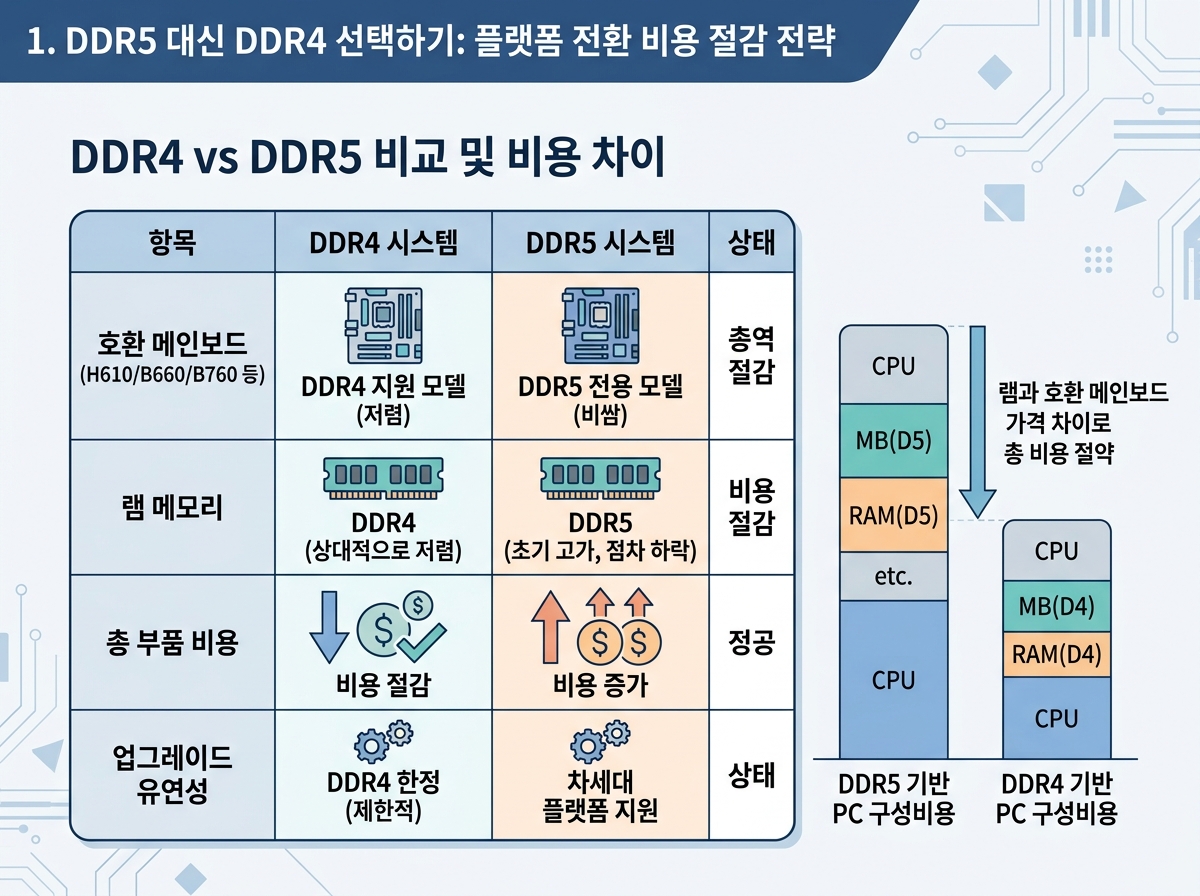 1. DDR5 대신 DDR4 선택하기: 플랫폼 전환 비용 절감 전략 설명 이미지