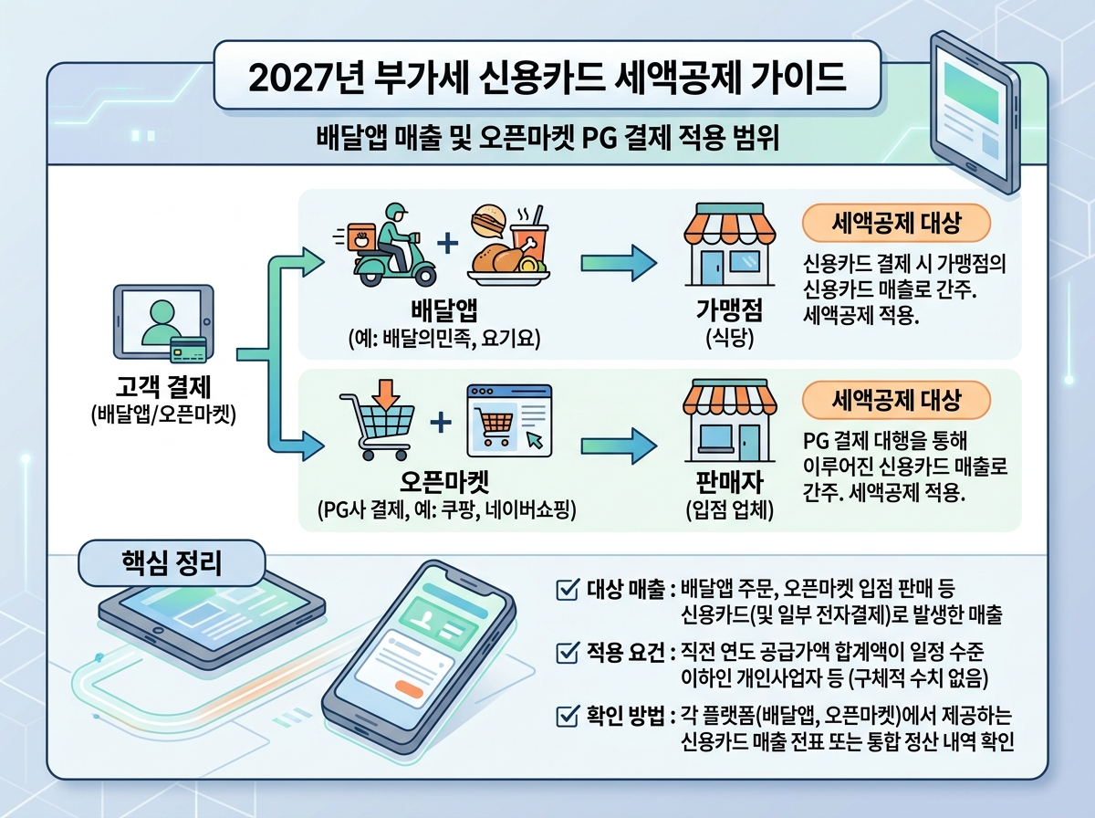 배달앱 매출 및 오픈마켓 PG 결제 신용카드 세액공제 적용 범위 설명 이미지