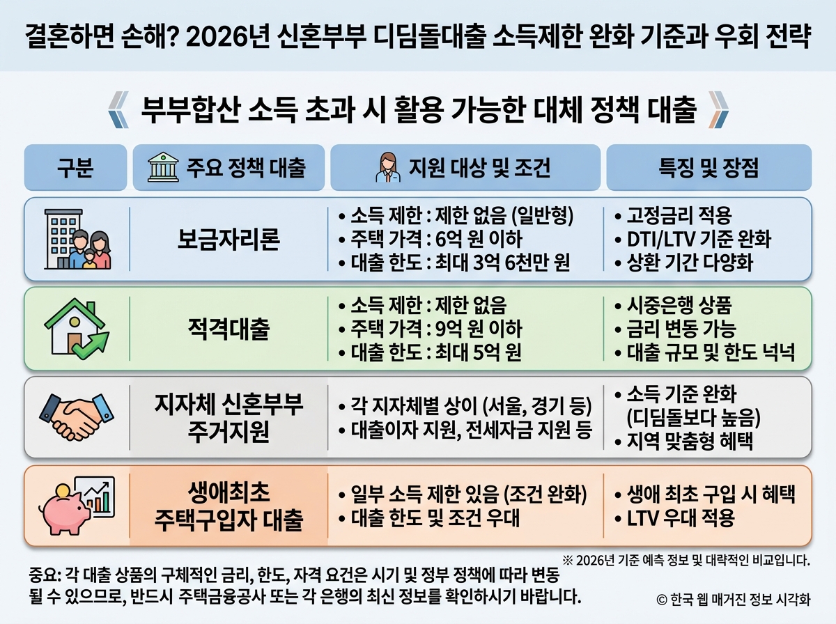 부부합산 소득 초과 시 활용 가능한 대체 정책 대출 설명 이미지