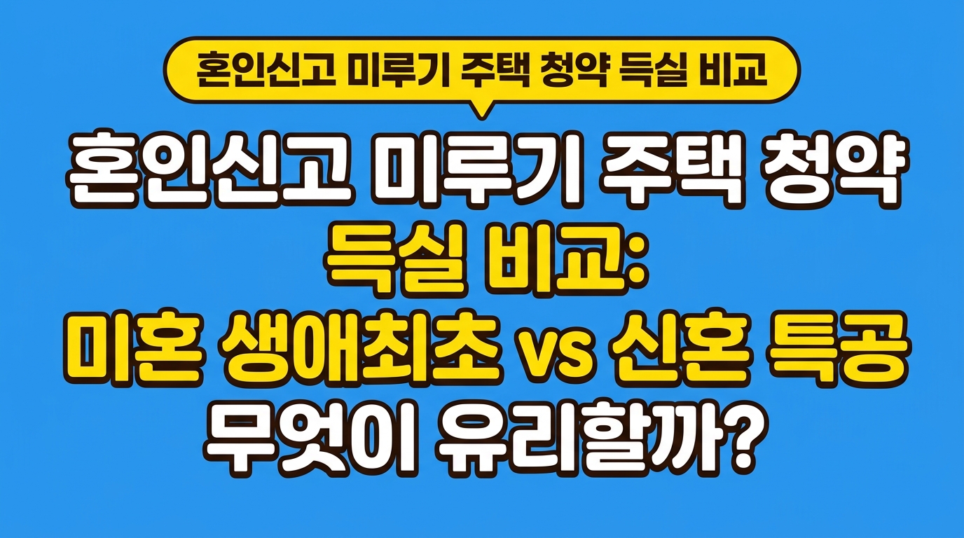 혼인신고 미루기 주택 청약 득실 비교: 미혼 생애최초 vs 신혼 특공 무엇이 유리할까? 대표 이미지