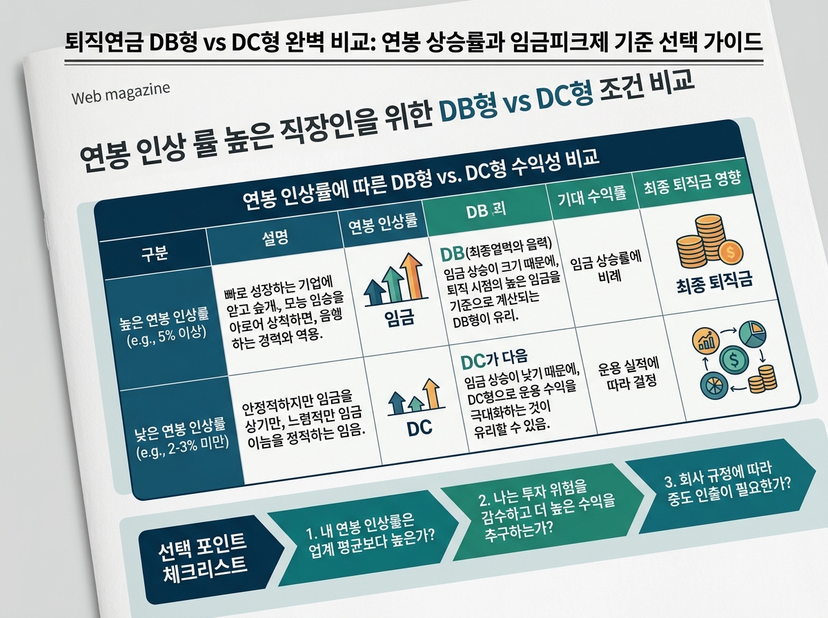 연봉 인상률 높은 직장인을 위한 DB형 vs DC형 조건 비교 설명 이미지