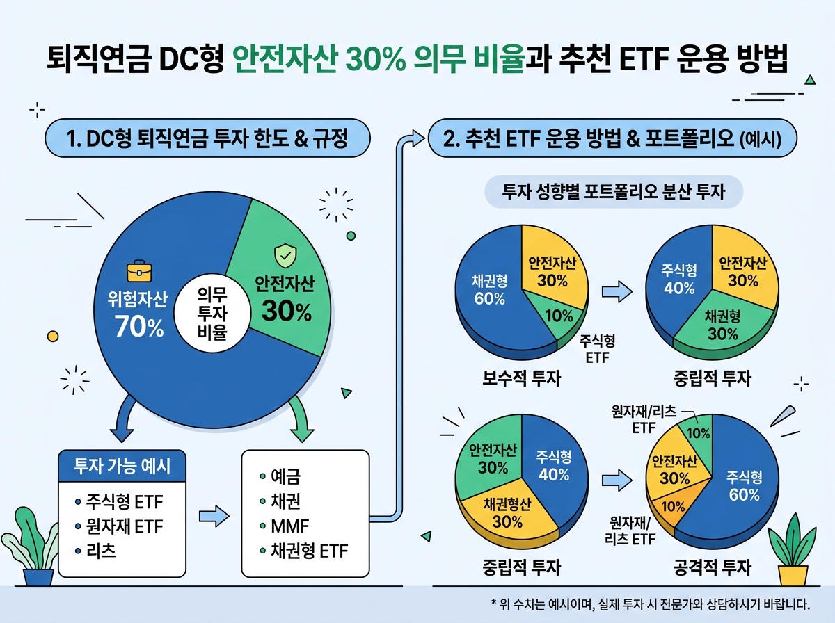 퇴직연금 DC형 안전자산 30% 의무 비율과 추천 ETF 운용 방법 설명 이미지