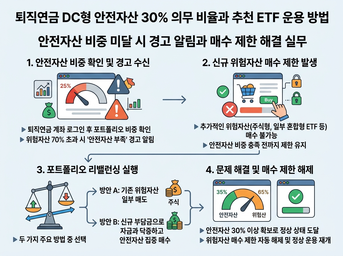 안전자산 비중 미달 시 경고 알림과 매수 제한 해결 실무 설명 이미지