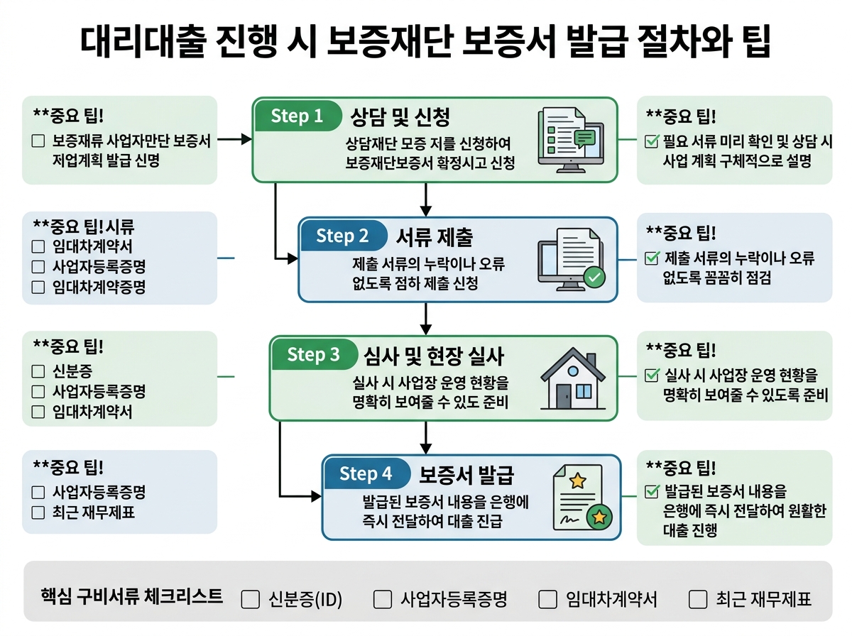 대리대출 진행 시 보증재단 보증서 발급 절차와 팁 설명 이미지