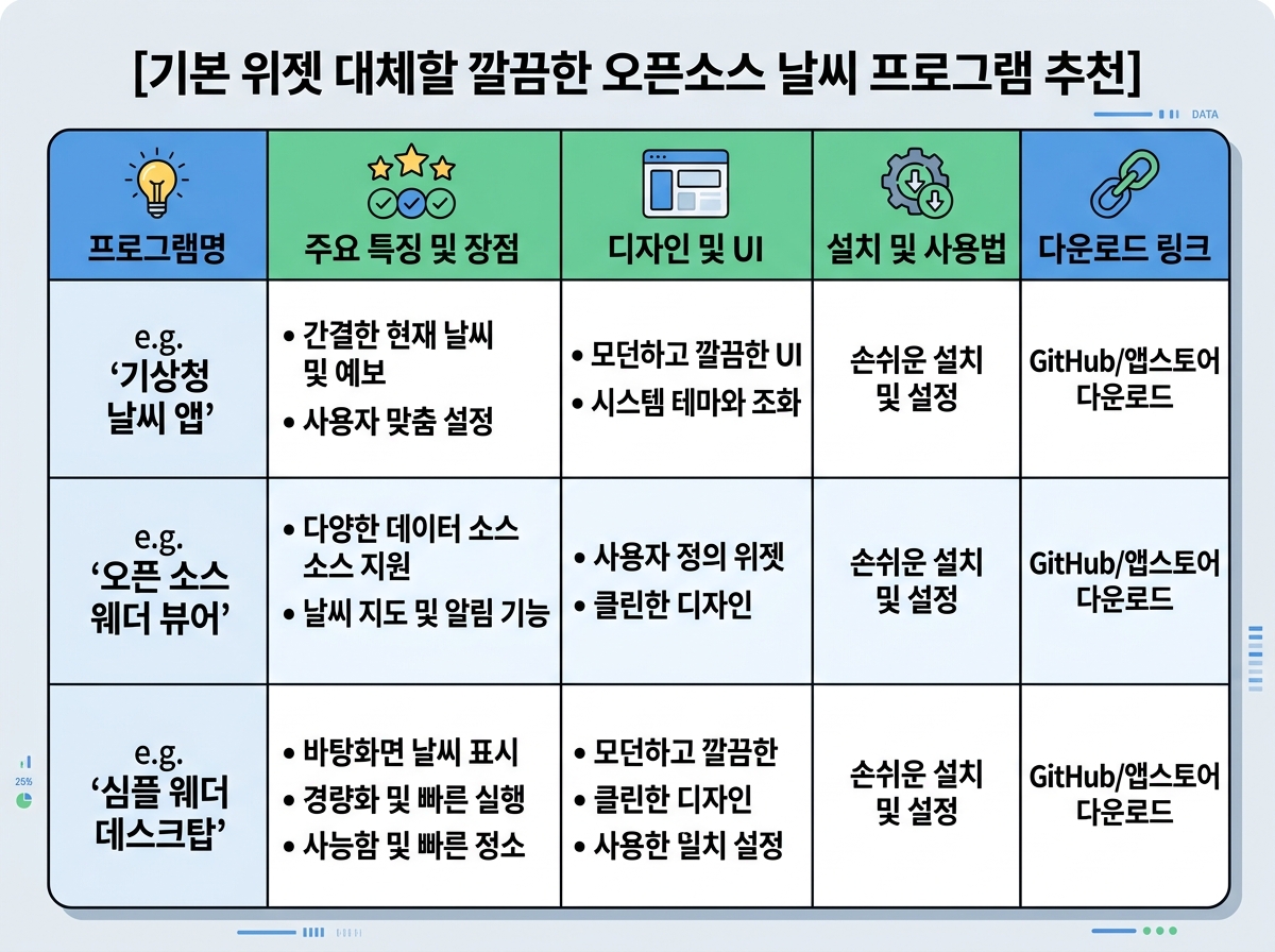 기본 위젯 대체할 깔끔한 오픈소스 날씨 프로그램 추천 설명 이미지