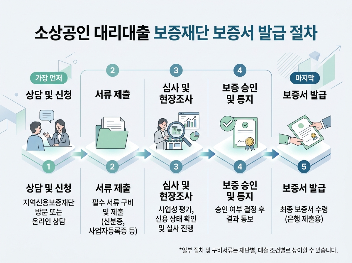 소상공인 대리대출 보증재단 보증서 발급 절차 설명 이미지