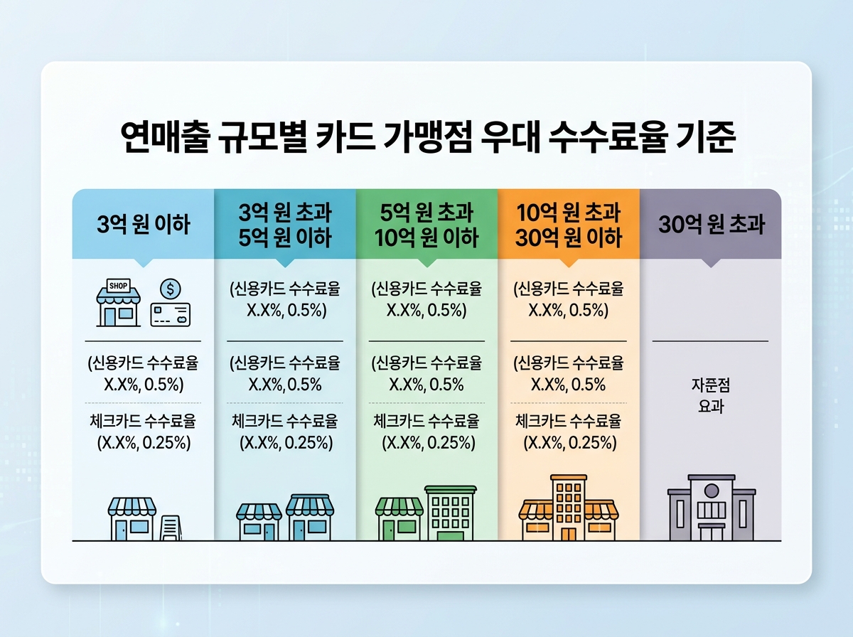 연매출 규모별 카드 가맹점 우대 수수료율 기준 설명 이미지