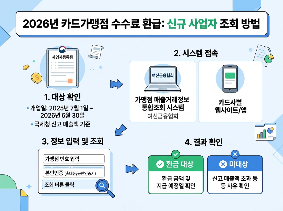 신규 사업자 카드수수료 환급 대상 조회 방법 설명 이미지