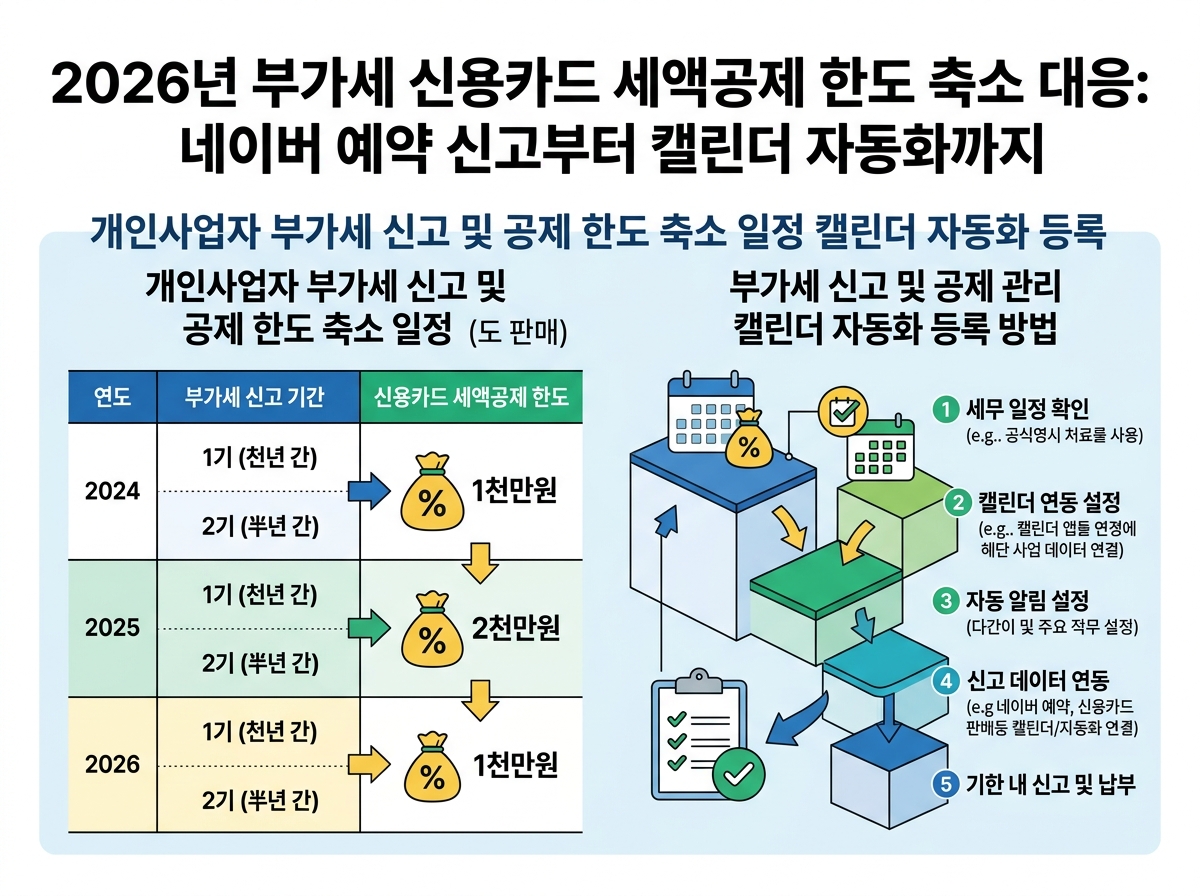 개인사업자 부가세 신고 및 공제 한도 축소 일정 캘린더 자동화 등록 설명 이미지
