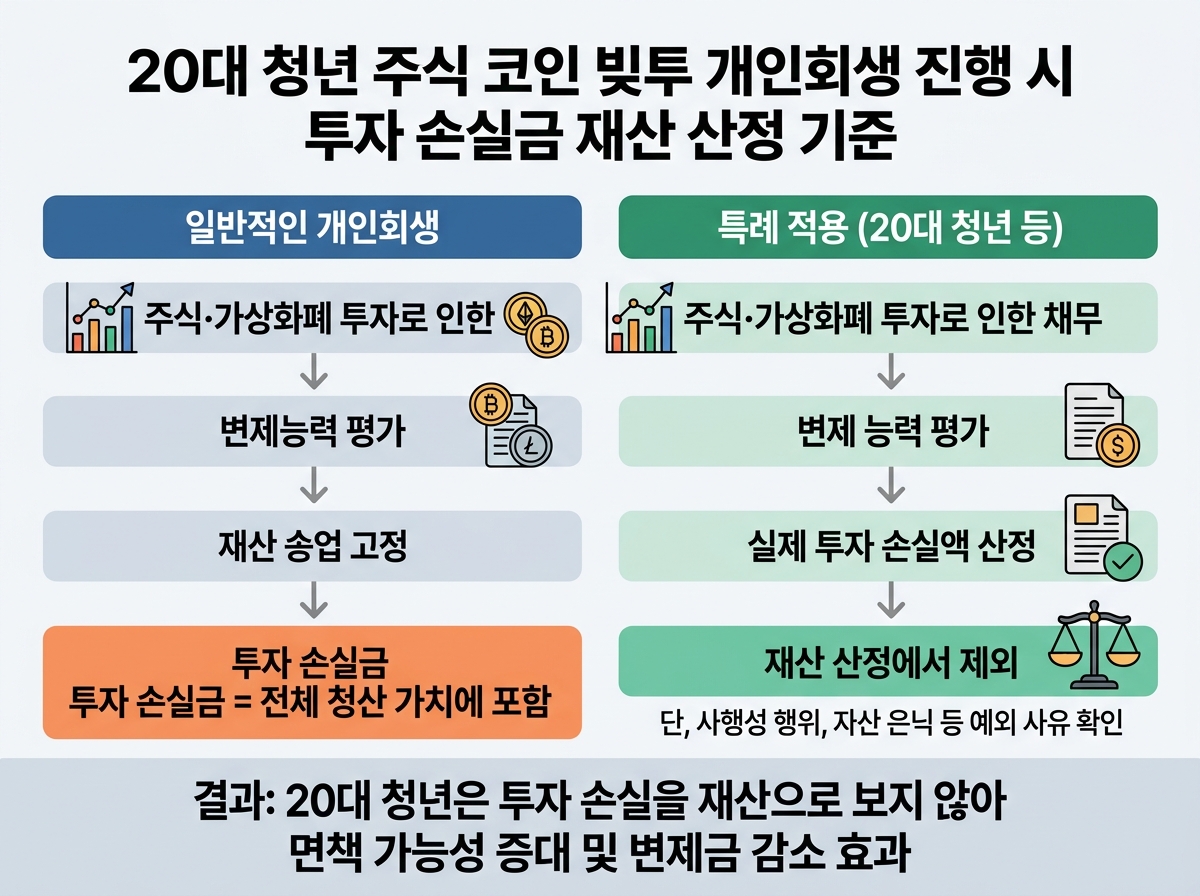 20대 청년 주식 코인 빚투 개인회생 진행 시 투자 손실금 재산 산정 기준 설명 이미지