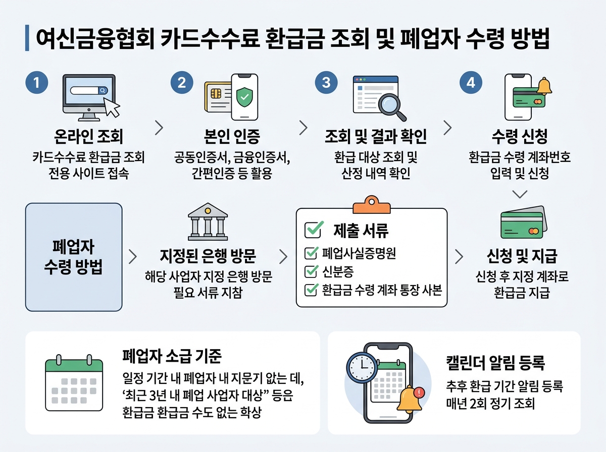 2. 여신금융협회 카드수수료 환급금 조회 및 폐업자 수령 방법 설명 이미지