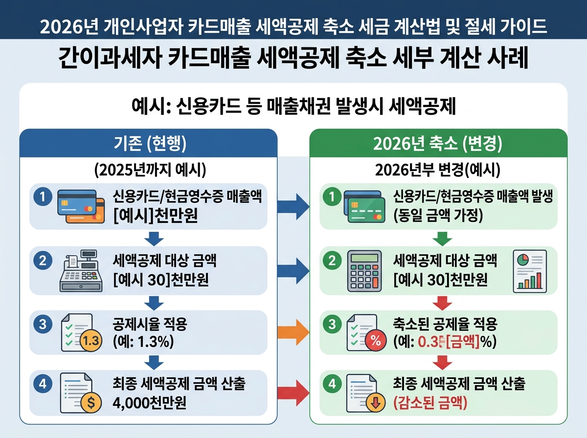 간이과세자 카드매출 세액공제 축소 세부 계산 사례 설명 이미지