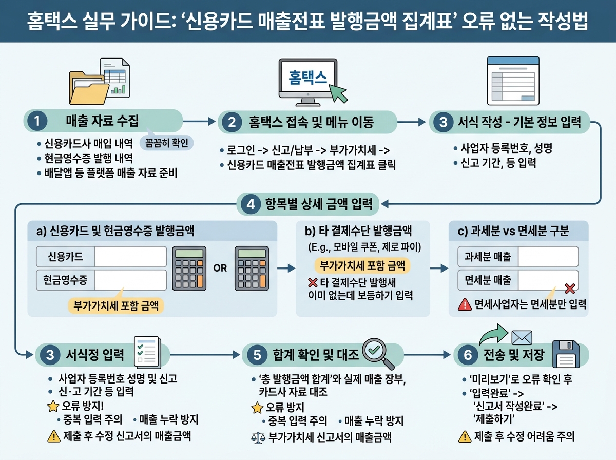 홈택스 실무 가이드: '신용카드 매출전표 발행금액 집계표' 오류 없는 작성법 설명 이미지