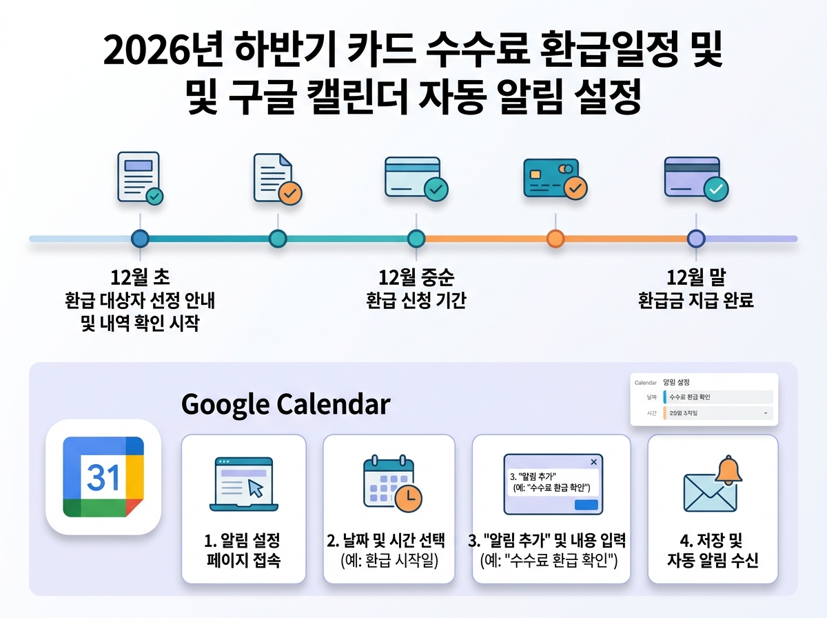 2026년 하반기 카드 수수료 환급일정 및 구글 캘린더 자동 알림 설정 설명 이미지