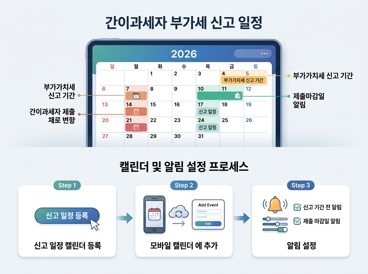 간이과세자 부가세 신고 일정 캘린더 자동 등록 및 알림 설정 설명 이미지