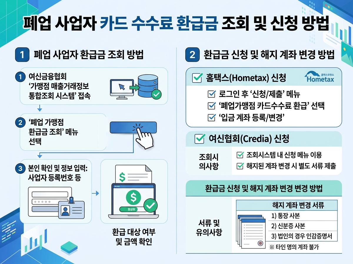폐업자 카드 수수료 환급금 조회 및 홈택스·여신협회 신청 방법 설명 이미지