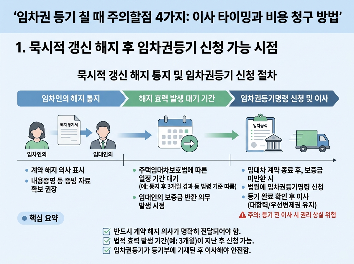 1. 묵시적 갱신 해지 후 임차권등기 신청 가능 시점 설명 이미지