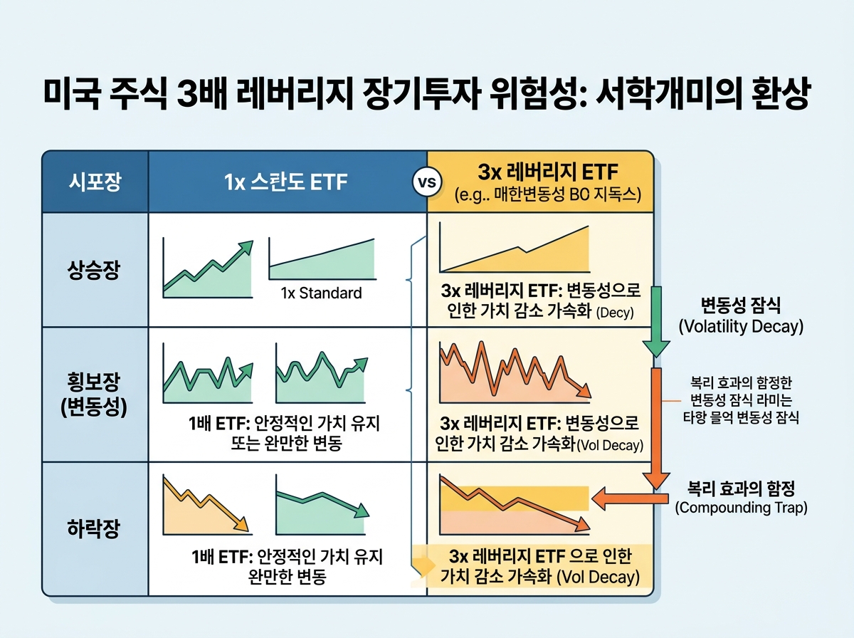 미국 주식 3배 레버리지 장기투자 위험성: 서학개미의 환상 설명 이미지