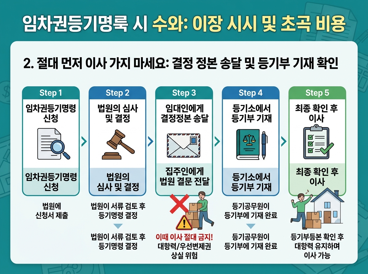 2. 절대 먼저 이사 가지 마세요: 결정 정본 송달 및 등기부 기재 확인 설명 이미지