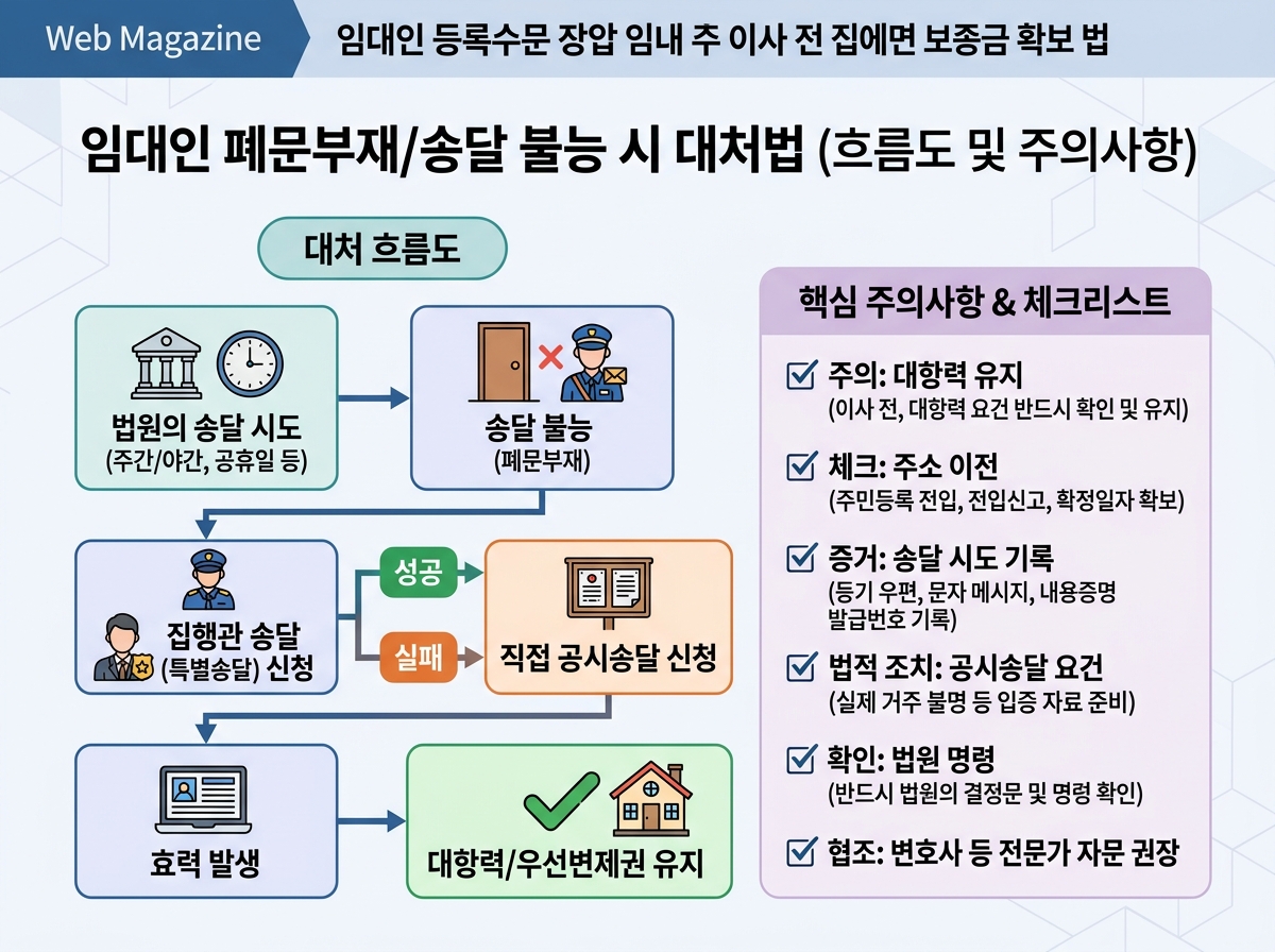 임대인 폐문부재 임차권등기 송달 불능 시 대처법 설명 이미지