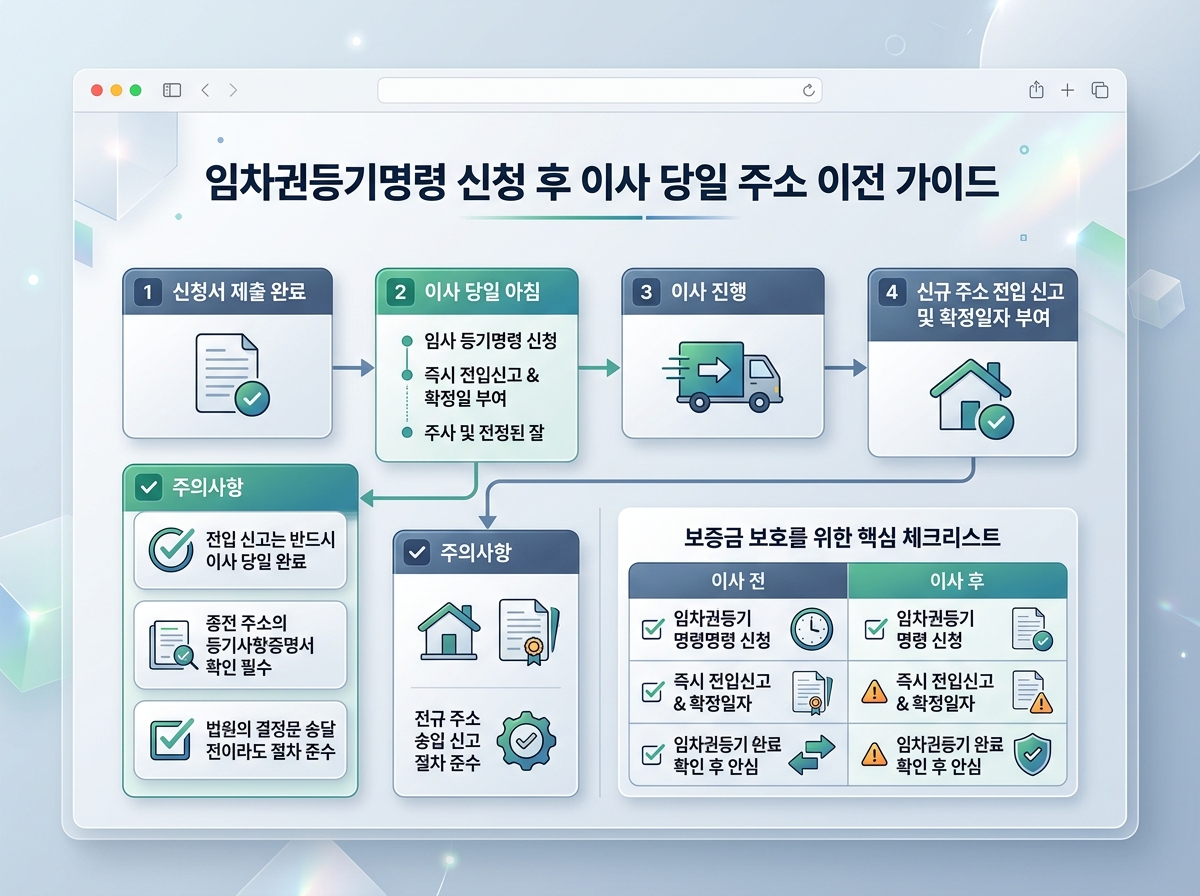 임차권등기명령 신청 후 이사 당일 주소 이전 주의사항 설명 이미지