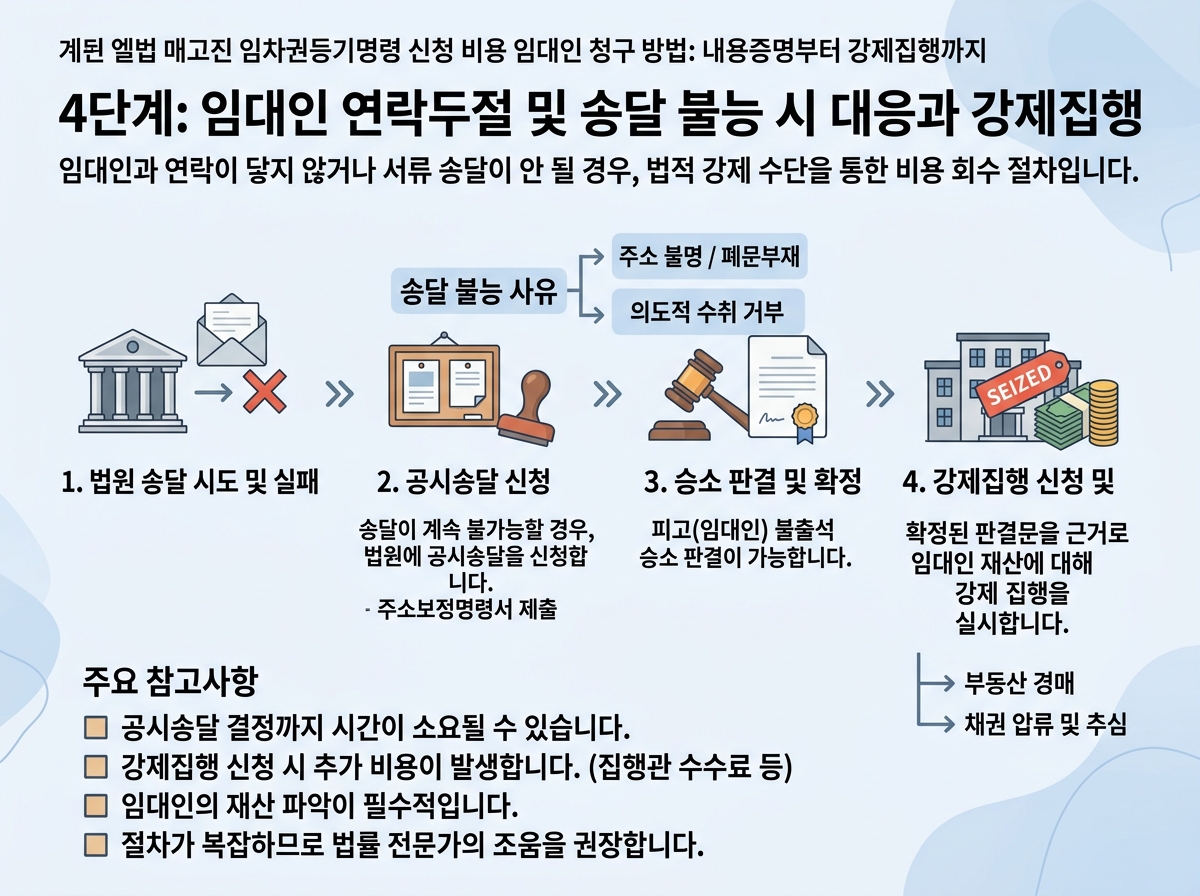 4단계: 임대인 연락두절 및 송달 불능 시 대응과 강제집행 설명 이미지
