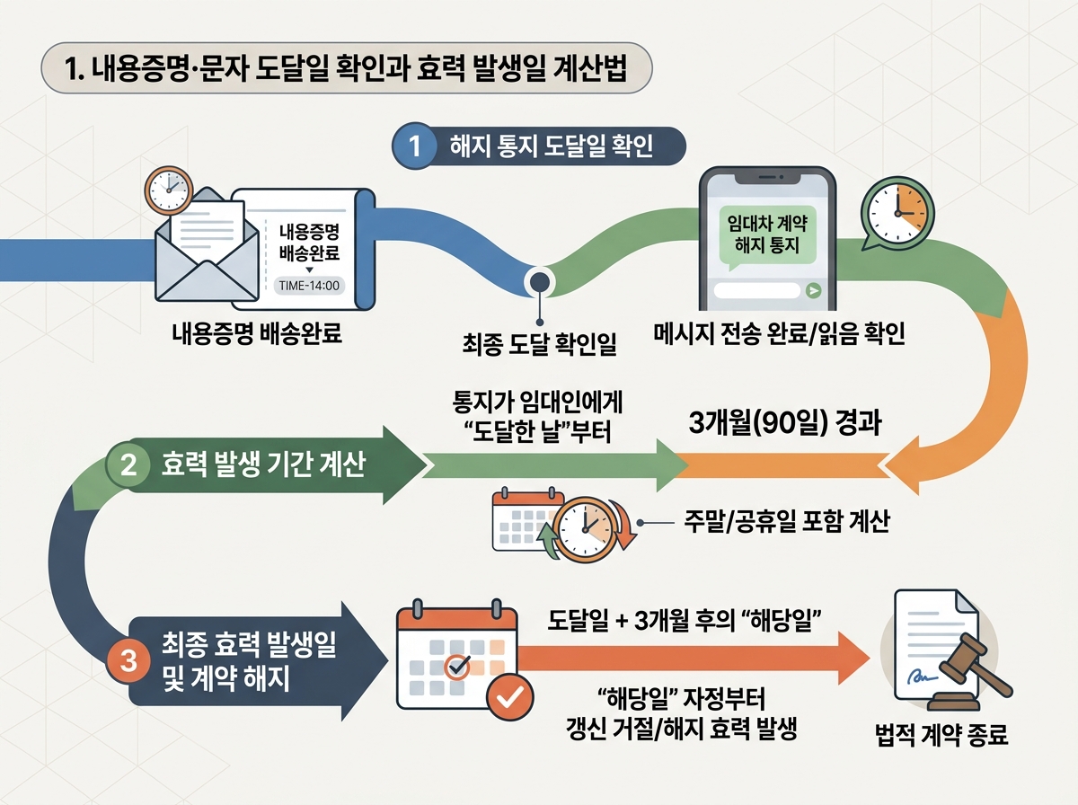 1. 내용증명·문자 도달일 확인과 효력 발생일 계산법 설명 이미지