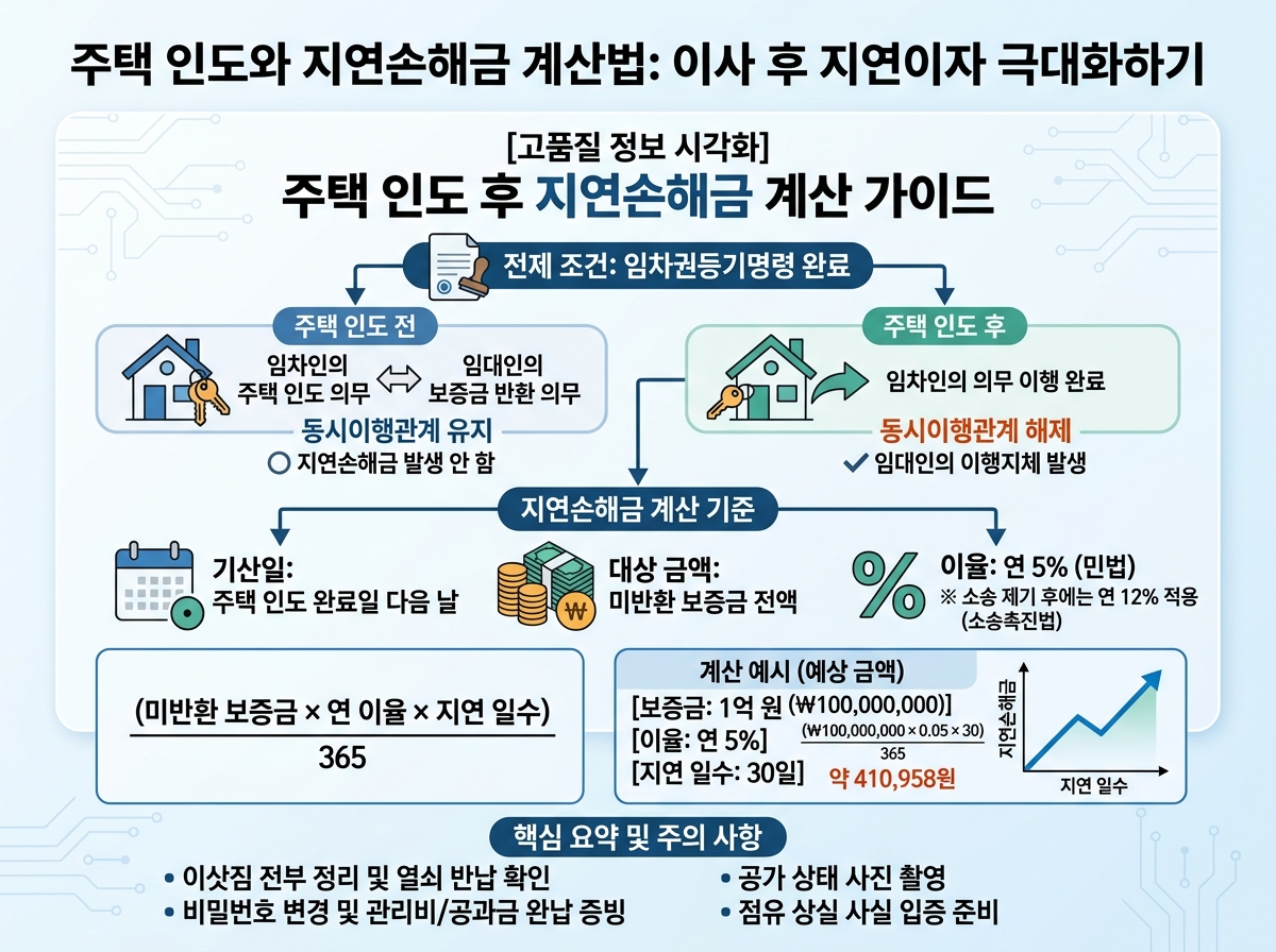 주택 인도와 지연손해금 계산법: 이사 후 지연이자 극대화하기 설명 이미지