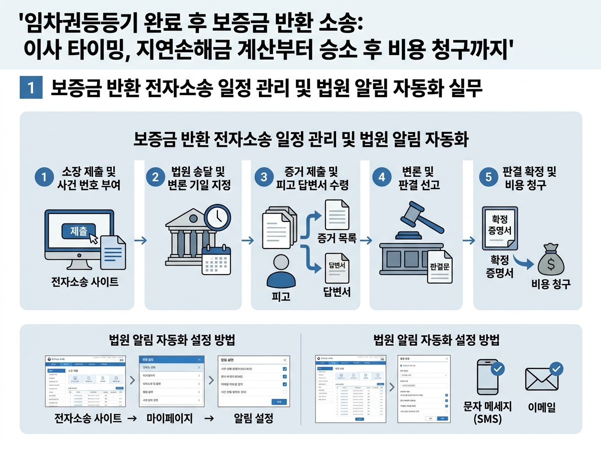 보증금 반환 전자소송 일정 관리 및 법원 알림 자동화 실무 설명 이미지