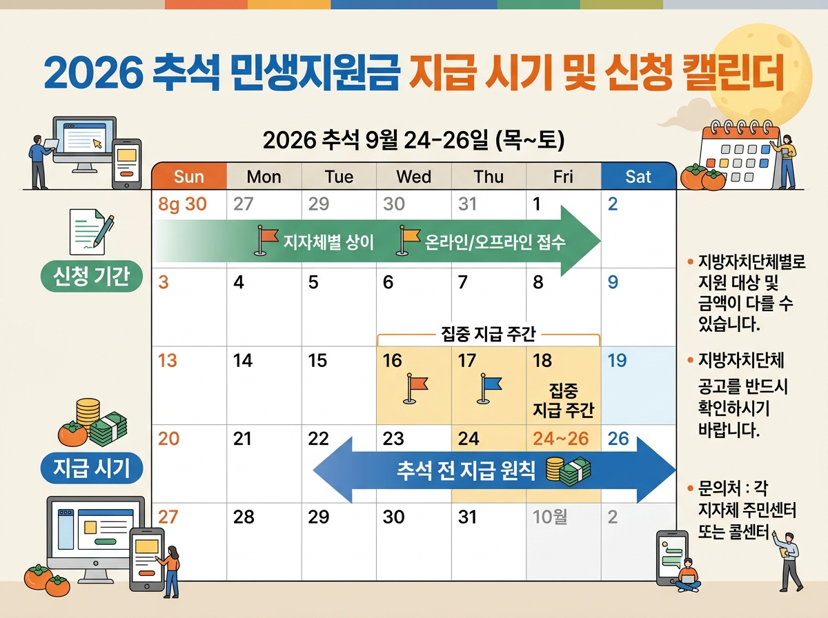 2026 추석 민생지원금 지급 시기 및 신청 캘린더 설명 이미지