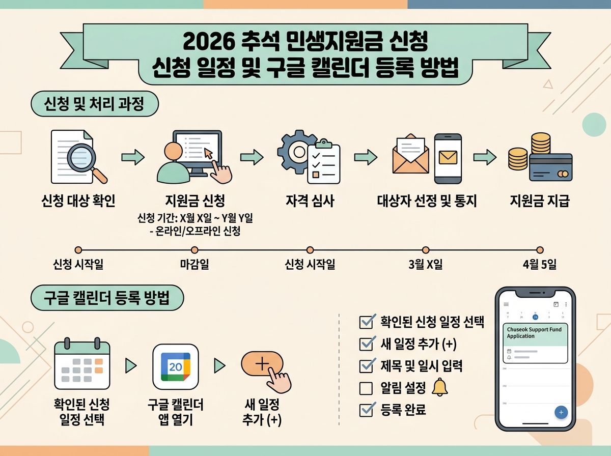 2026 추석 민생지원금 신청 일정 및 구글 캘린더 등록 방법 설명 이미지