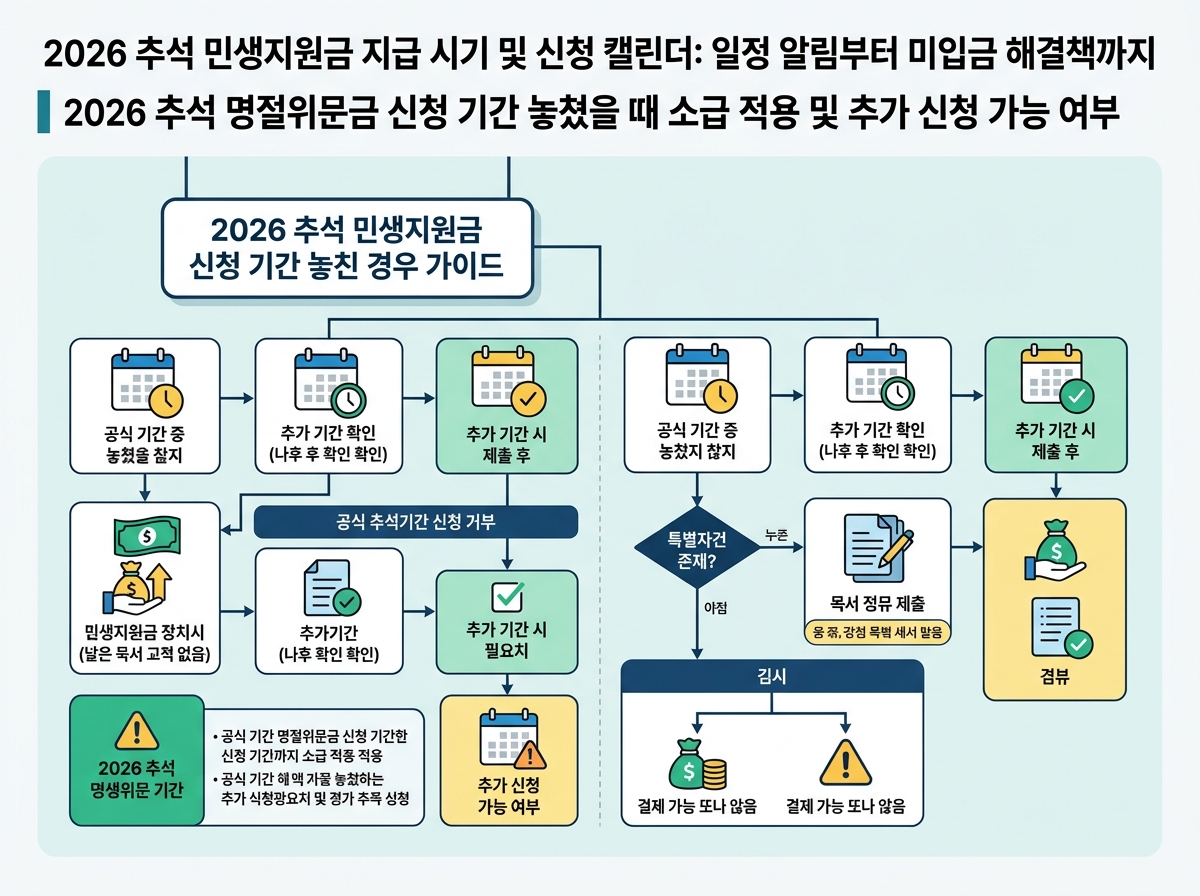 2026 추석 명절위문금 신청 기간 놓쳤을 때 소급 적용 및 추가 신청 가능 여부 설명 이미지