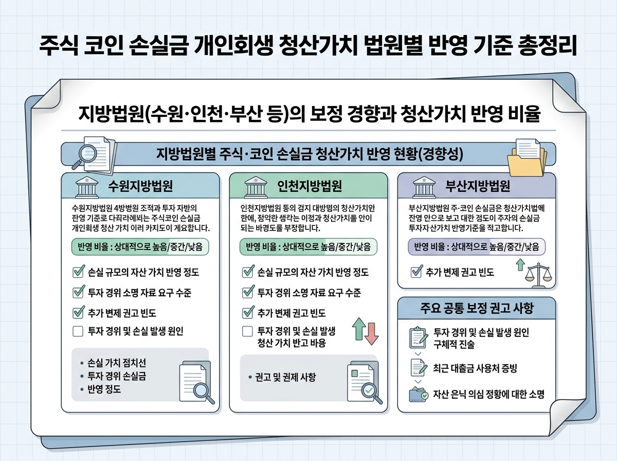 지방법원(수원·인천·부산 등)의 보정 경향과 청산가치 반영 비율 설명 이미지