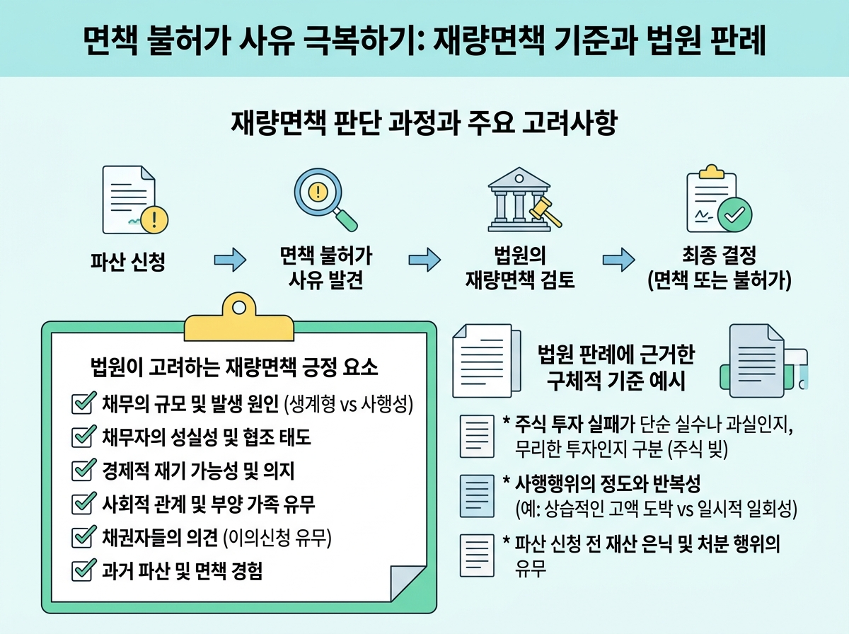 면책 불허가 사유 극복하기: 재량면책 기준과 법원 판례 설명 이미지